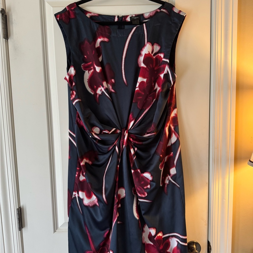 Ann Taylor Floral Midi Dress in Red and Black